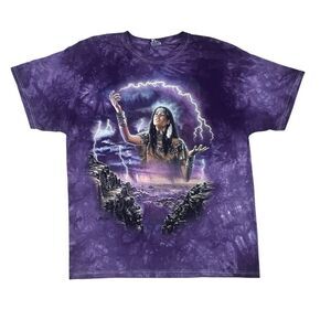 The Mountain Vintage 90s T-shirt Purple Tie Dye Native American Lightning Men XL